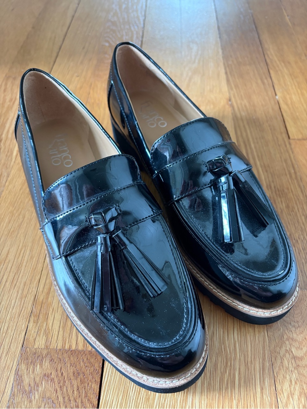 NWOT Franco Sarto Black Patent Leather Tassel Loafers Women’s 7.5